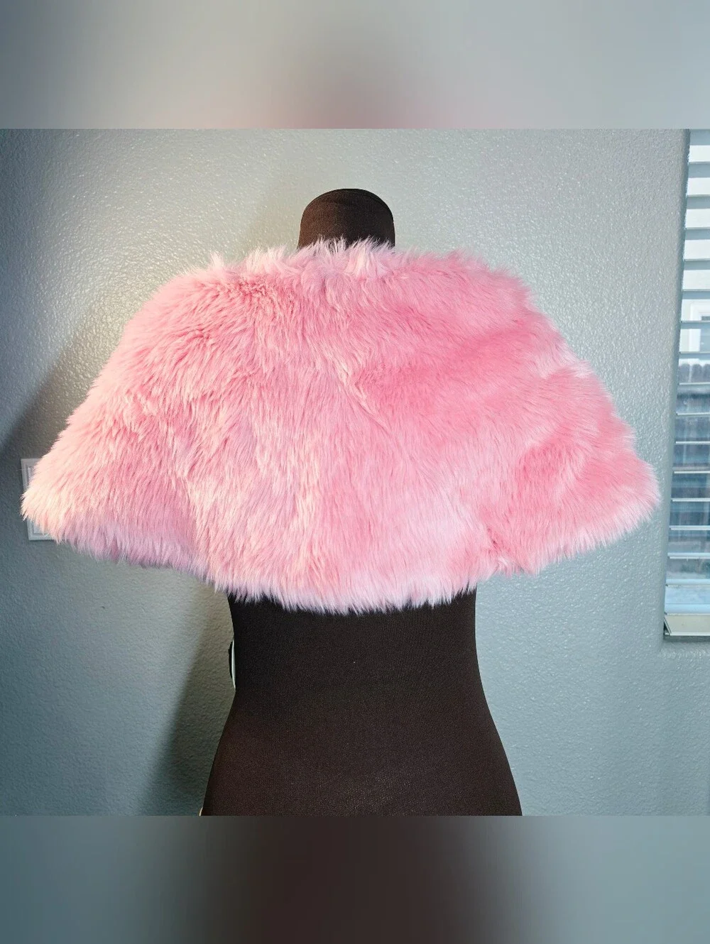 Studio 36 Pink Faux Fur Capelet Shrug Wrap Satin Bow Coquette NWT